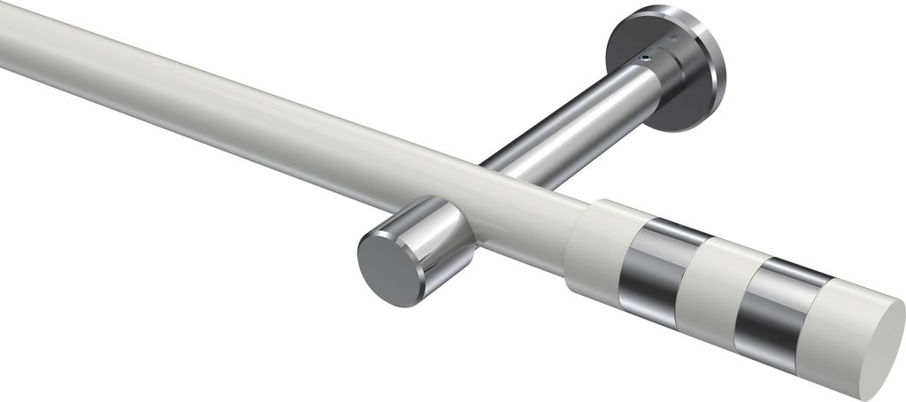 Interdeco Gardinenstange / Vorhangstange Weiß / Chrom, Typ Prestige Mavell (Zylinder Bicolor) ohne Ringe, 20 mm Ø 1-läufig, 160 cm