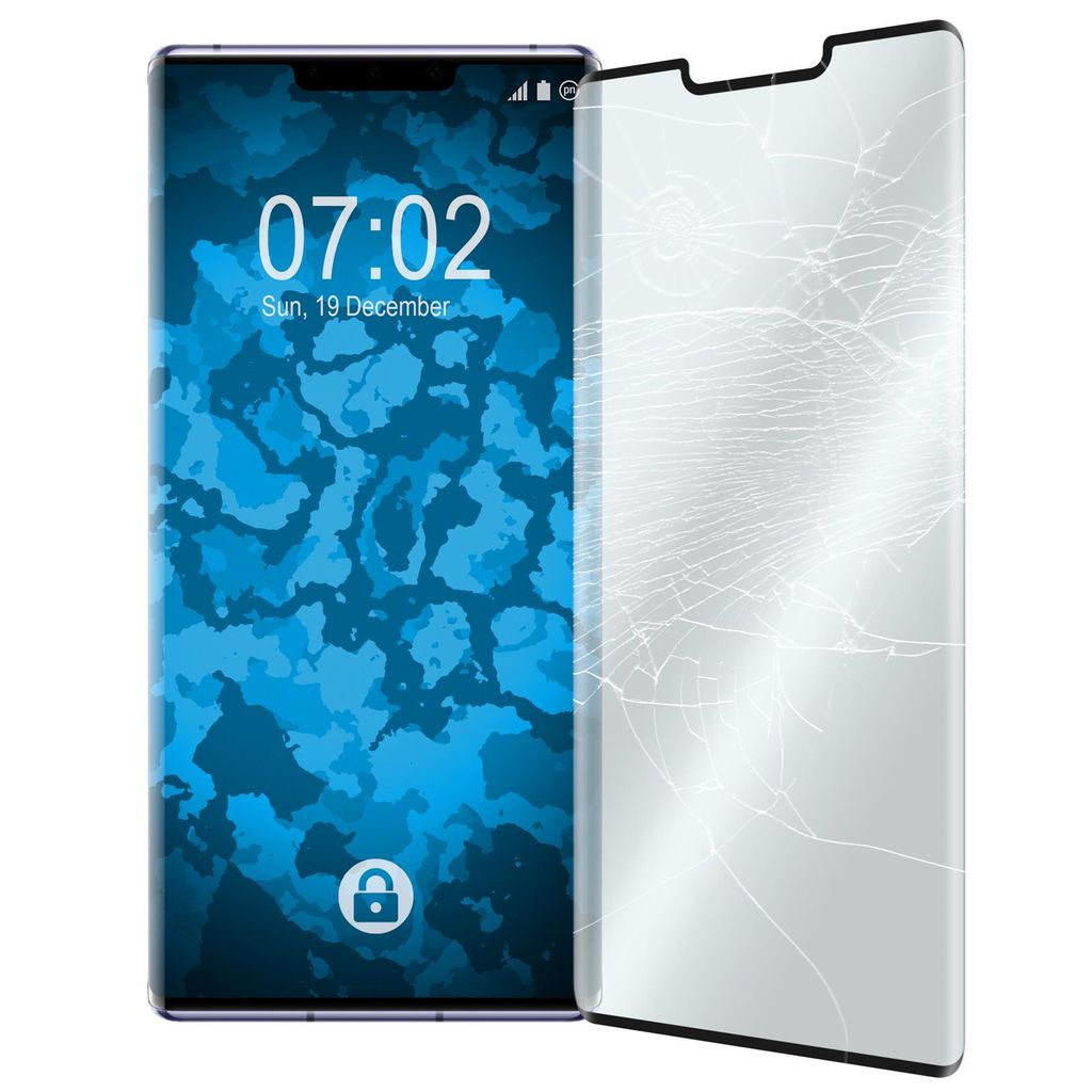 1er-Pack PhoneNatic Glas-Folie klar full-screen mit abgerundeten Ecken schwarz kompatibel mit Huawei Mate 30 Pro - Panzerglas für Mate 30 Pro