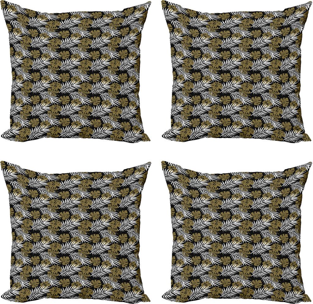 ABAKUHAUS Aloha Kissenbezug Set (4 Stück), Tropic Laub Motive Dots, Moderner Doppelseitiger Digitaldruck, 45 cm x 45 cm, Armee-Grün Schwarz Weiß