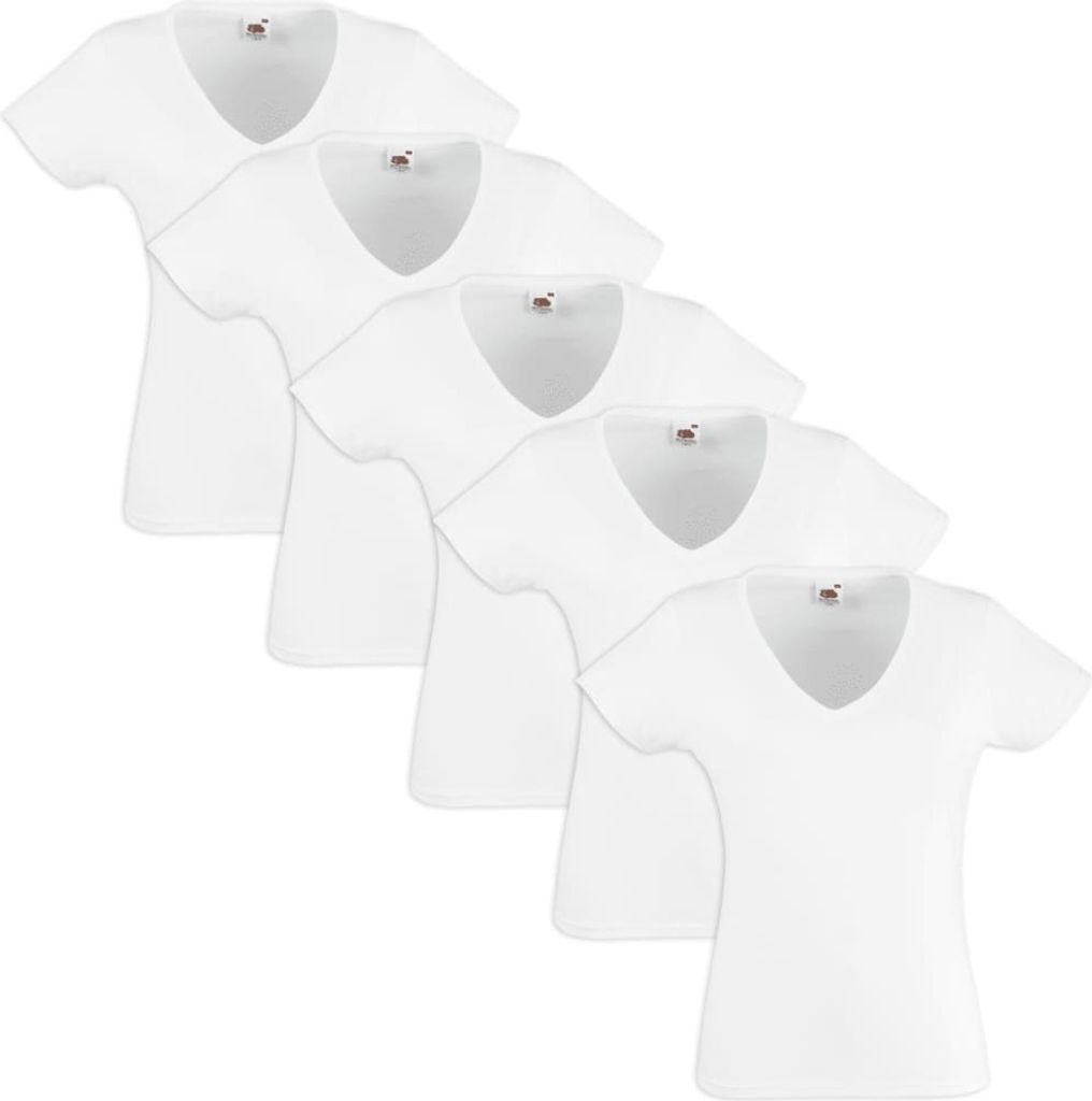 Fruit of the Loom Damen Valueweight T-Shirt 5 Stk V-Ausschnitt Weiß XS