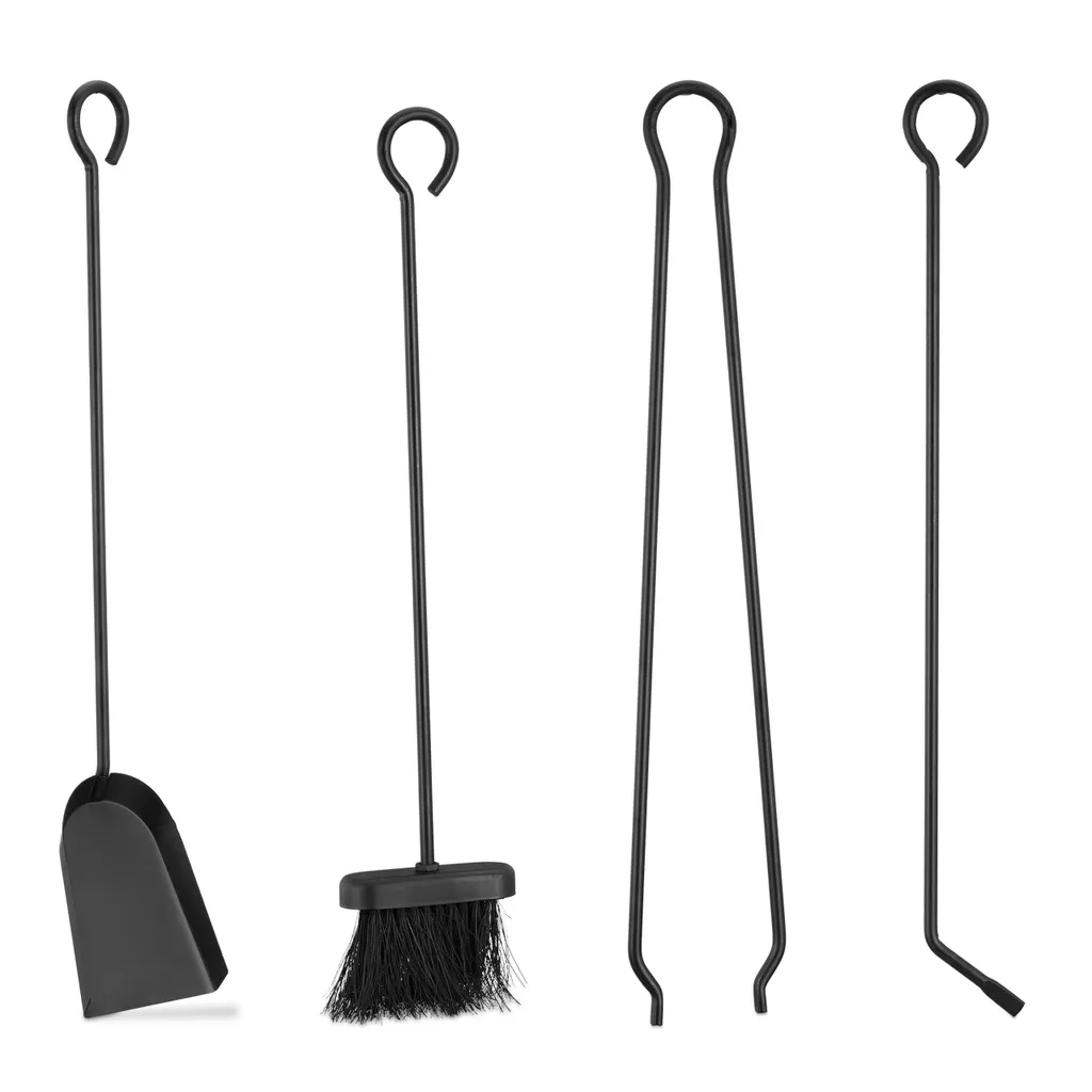 Serviteur de cheminée design avec 5 accessoires indispensables noir mat - 9