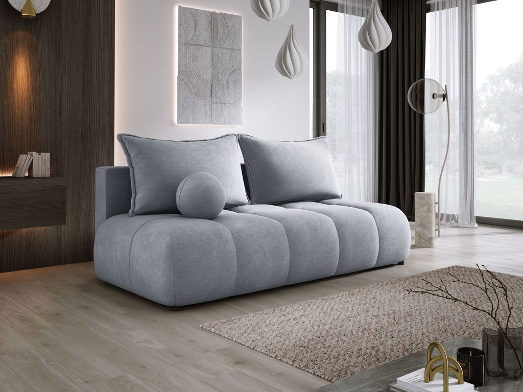 DomoHome Sofa COCO MINI Schlafsofa Mit Bettfunktion, CLOUD Stoffbezug, 2-Sitzer, Freistehend, Größe: 205x105x97cm Farbe: Hellgrau
