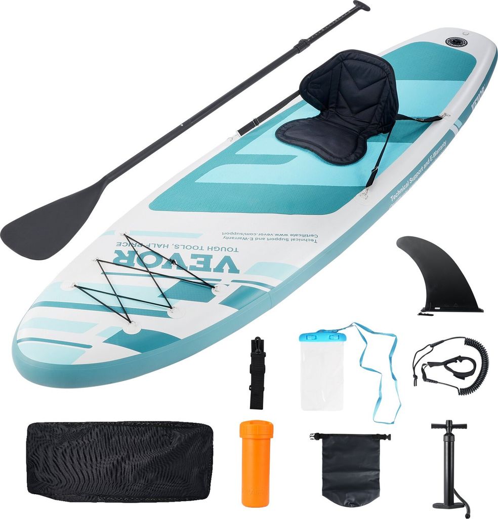 Aufblasbares Stand-Up-Paddle-Board, 3048 x 838,2 x 152,4 mm PVC SUP-Paddleboard mit Abnehmbarem Kajaksitz, Board-Zubehör, Handytasche, Pumpe, Padd...