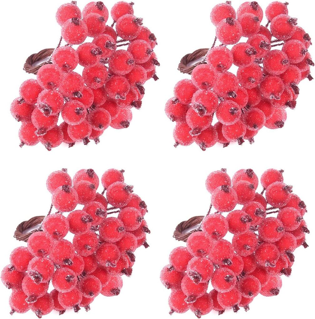 160Pcs Rote Holly Beeren für Weihnachten - Künstliche Holly Berry Dekoration für Kranz, Geschenke und Bastelprojekte (Rot Matt)