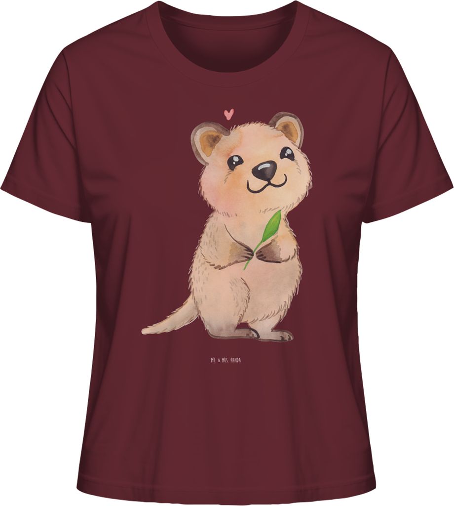 Mr. & Mrs. Panda Damenshirt Quokka Happy Größe M - Burgundy - Geschenk, Shirt Damen, Aufschieberitis, T-Shirt, Niedliches Tier, Dinge Erledigen, ...