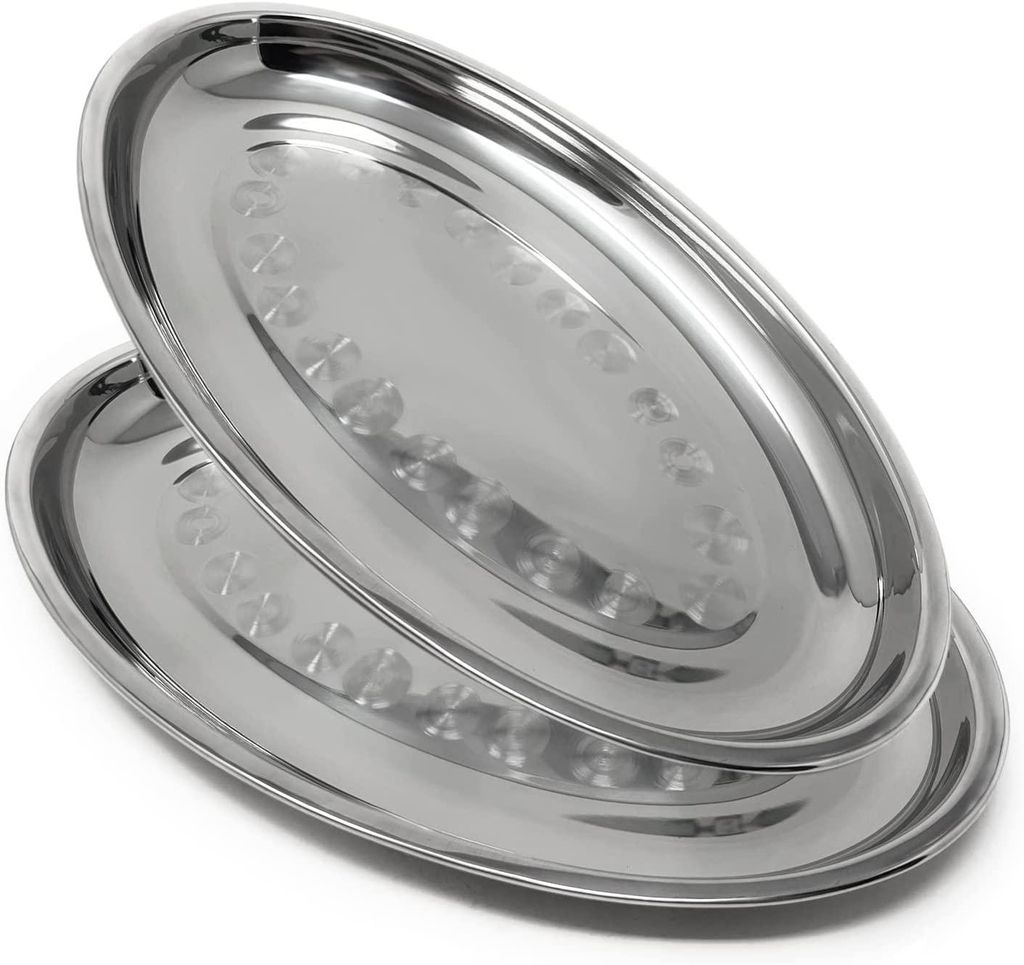 2er-Set ovale Servierplatten aus Edelstahl, 40 cm