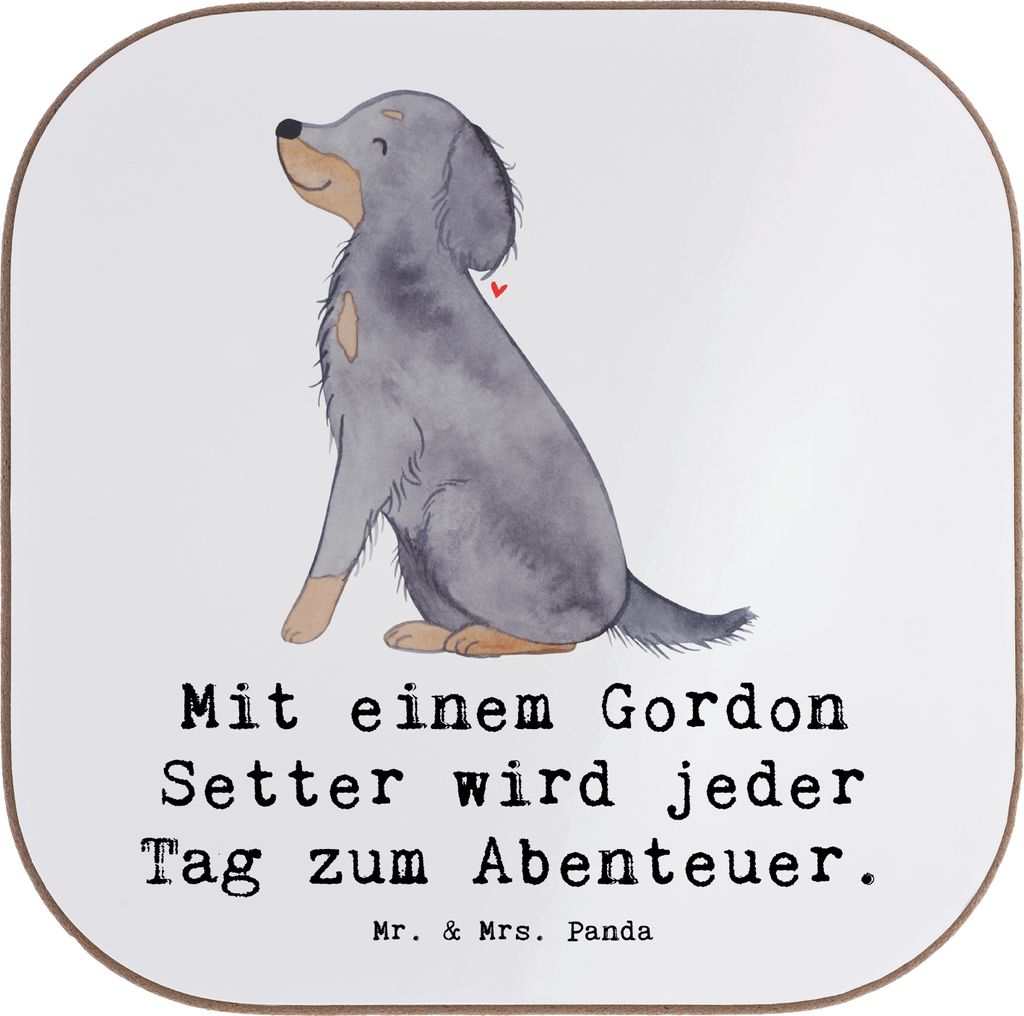 Mr. & Mrs. Panda Getränkeuntersetzer Gordon Setter Abenteuer - Weiß - Geschenk, Hunderasse, Entdecker, Holzuntersetzer, Hundeliebhaber, gläserun...