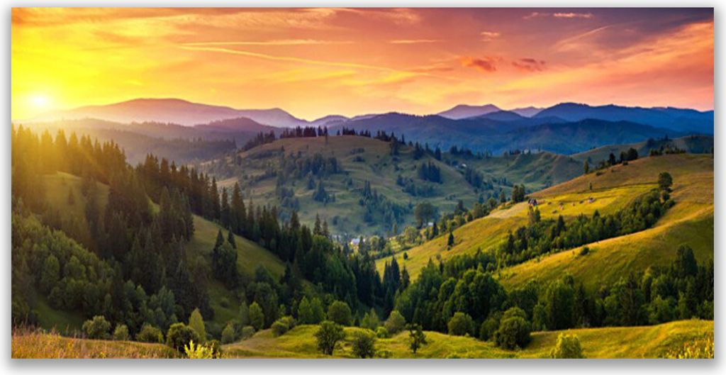 Tulup Leinwand-Bilder 120x60 Wandbild Canvas Kunstdruck Sonne Gebirge Wald Wiese Natur