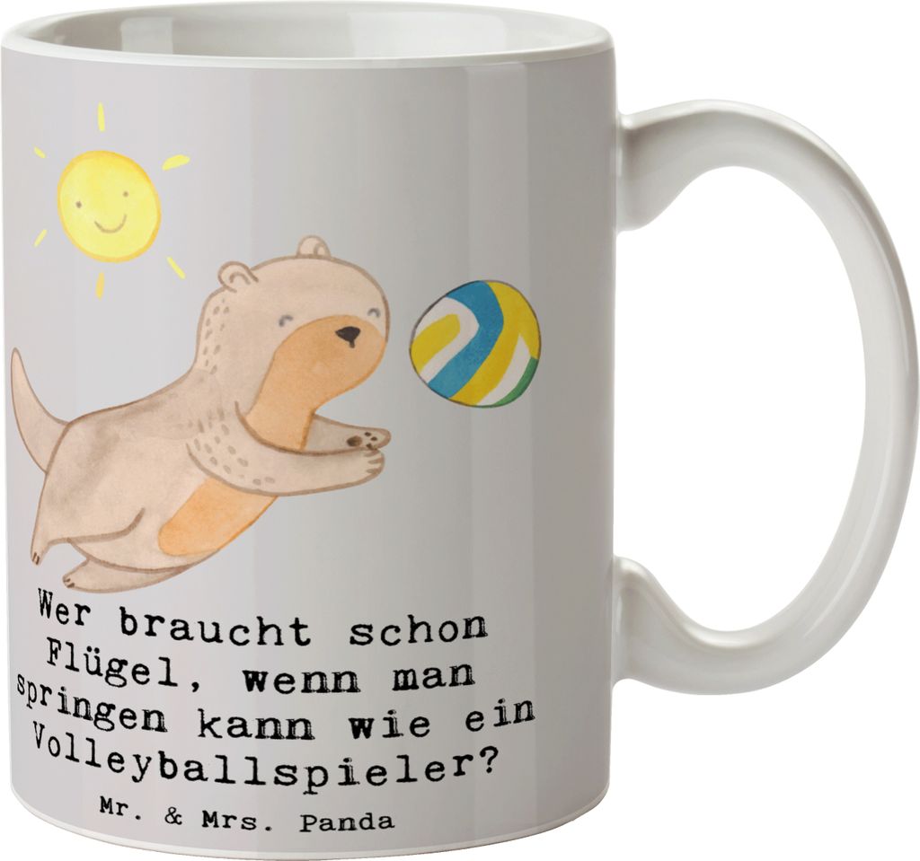 Mr. & Mrs. Panda Teebecher Volleyball Sprung - Grau Pastell - Geschenk, Gemeinschaft, Sport, Keramiktasse, Becher, Sprungkraft, Teamarbeit, Teamspo...
