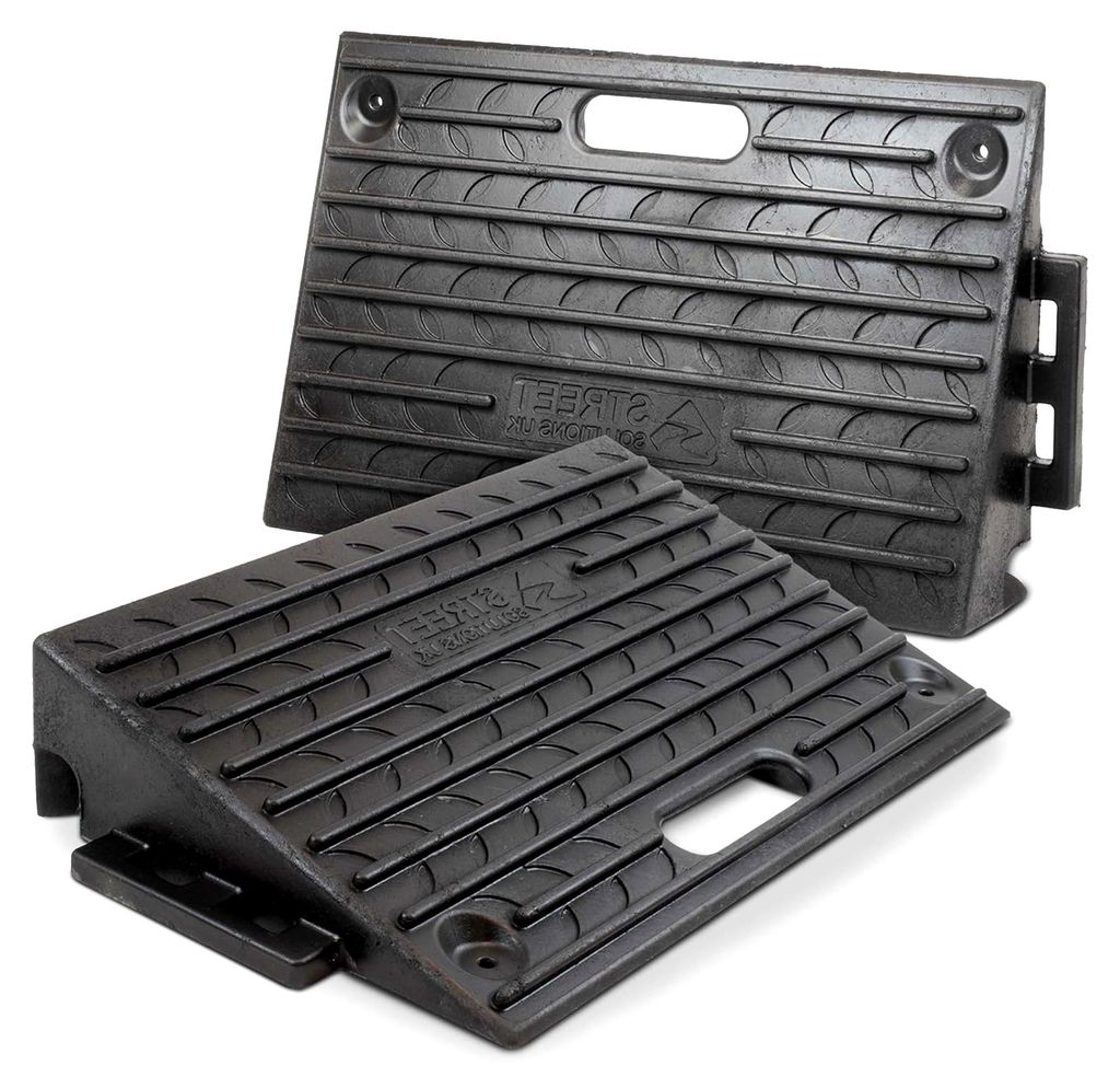 Gummibordsteinrampe 10 cm hoch - 2er Set rutschfeste Rollstuhlrampe für Autos, Treppen und Bordsteinkanten