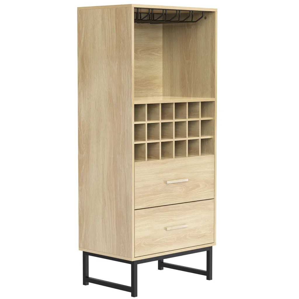 Buffet Armoire à Vin 18 Compartiments Style Industriel Bois et Noir - 5