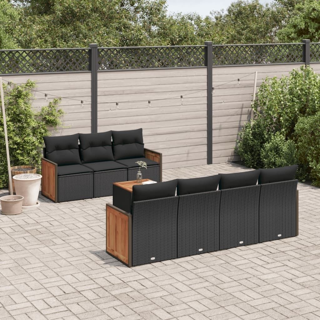 Ankonbej 8-tlg. Garten-Sofagarnitur mit Kissen Schwarz Poly Rattan