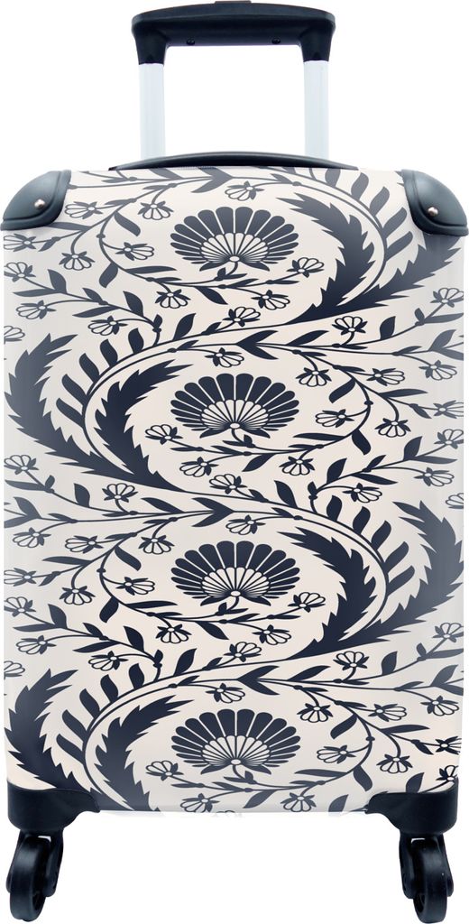 MuchoWow MuchoWow Koffer Handgepäck Trolley Rollkoffer Kleine Reisekoffer mit 4 Rollen - Muster - Blume - Schwarz - Cabin Size < 55x40x23 cm &...