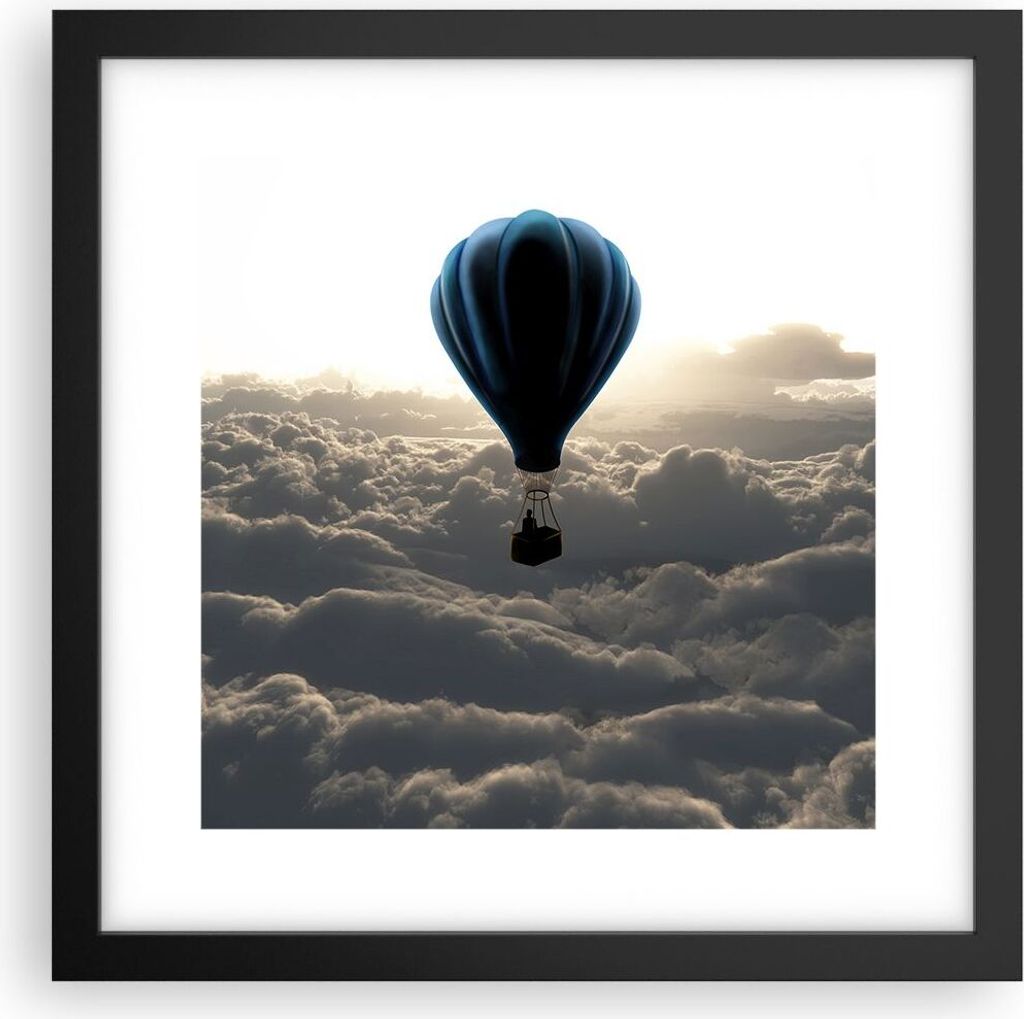 Gerahmtes Poster - Schwarzer Rahmen - Wolke Ballon Himmel - 30x30 cm - Wand Bild - Wanddeko - Wandbilder - Kunstposter - Wandposter - Bilderrahmen ...