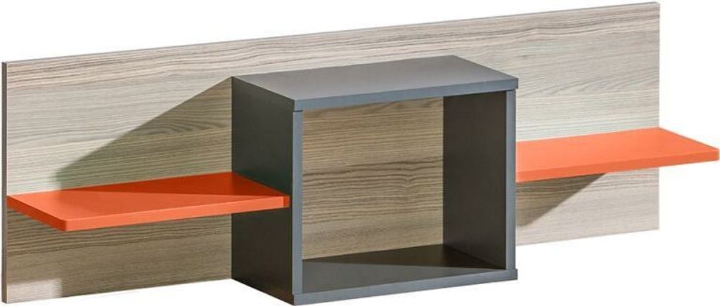 Jugendzimmer - Hängeregal Marcel 09, Farbe: Esche Orange / Grau / Braun - Abmessungen: 35 x 110 x 20 cm (H x B x T)