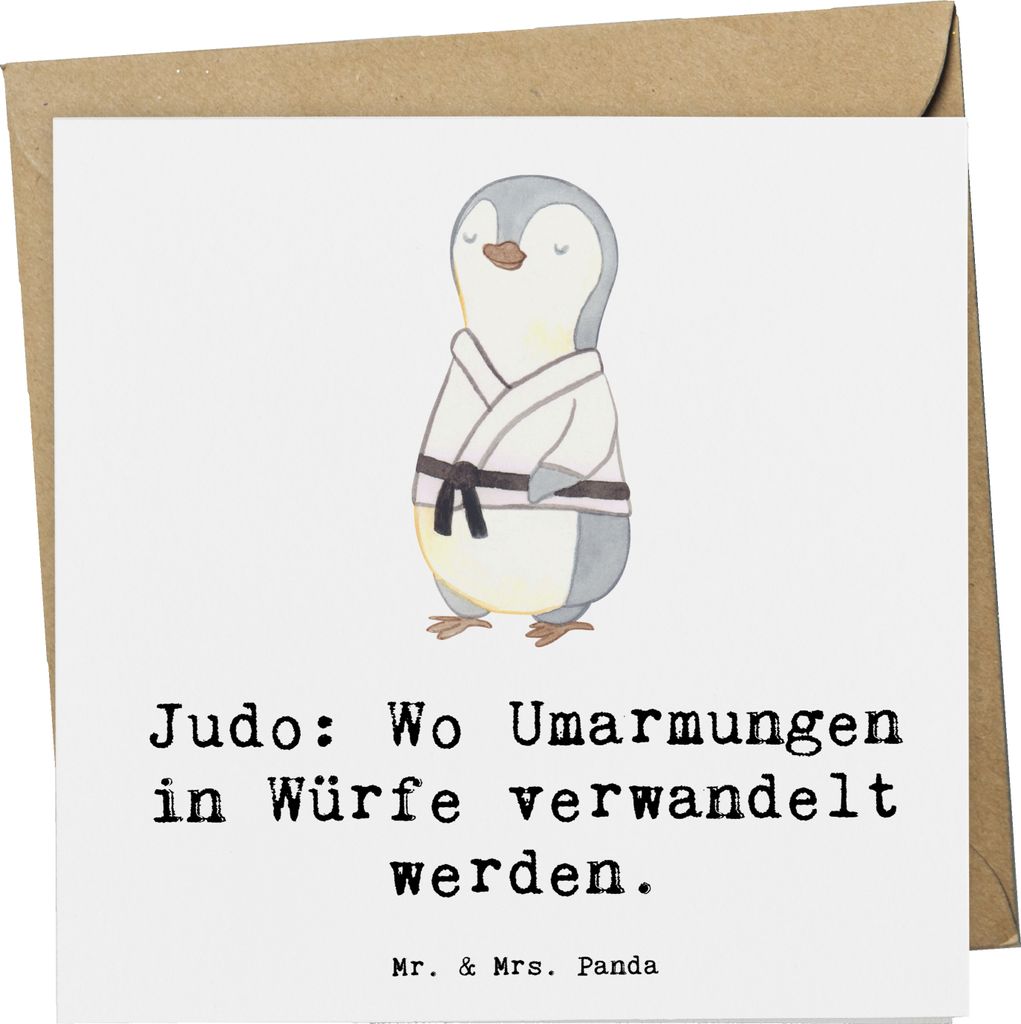 Mr. & Mrs. Panda Klappkarte Judo Umarmungen - Weiß - Geschenk, Mut, Durchhaltevermögen, Sportler, Kampfkunst, anlasskarte, Glückwunschkarte, Gru...
