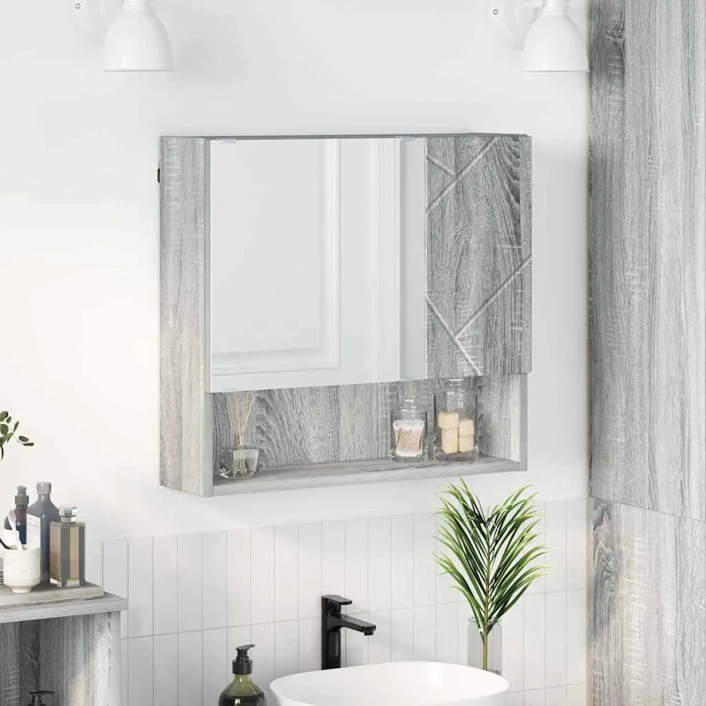 Mobiletto Specchio Bagno Grigio Sonoma 59x17x55 cm vidaXL Elegante - 2