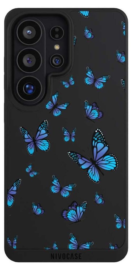 NIVOCASE Handyhülle für Samsung Galaxy S26 Ultra Hülle NIVOpure Case Schwarz Muster Schmetterling transparent