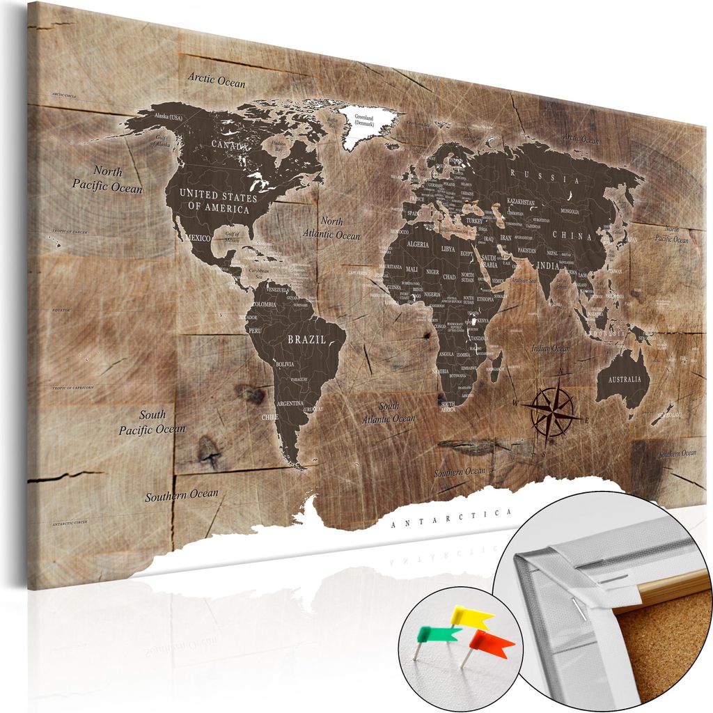 Vliesstoff Korkbild - Wooden Mosaic 90x60 cm Karten k-C-0050-p-d
