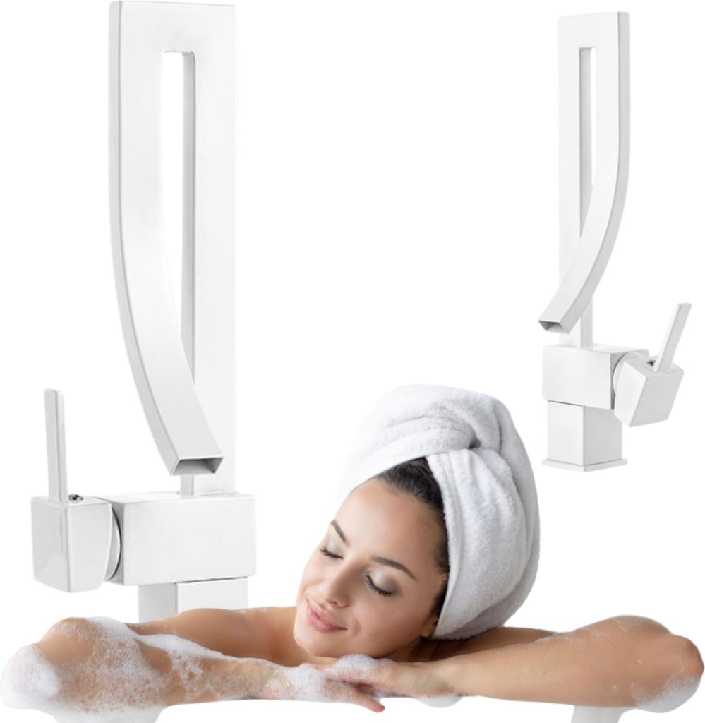 Silla | Wasserhahn - Waschtischarmatur - Weiß Matt - 34 cm Höhe - Badarmatur