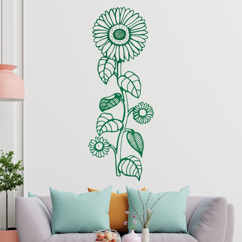 Sonnenblume - Pflanze Wandtattoo in 6 Größen - Wandaufkleber Wall Sticker - Dekoration, Küche, Wohnzimmer, Schlafzimmer, Badezimmer