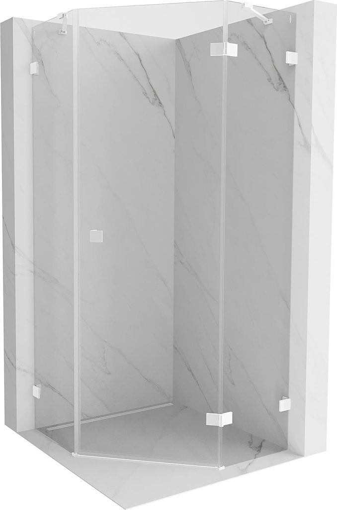 Mexen Lunar fünfeckige Duschkabine, klappbar, rechts 100 x 100 cm, transparent, weiß - 831-100P-100L-20-00-P