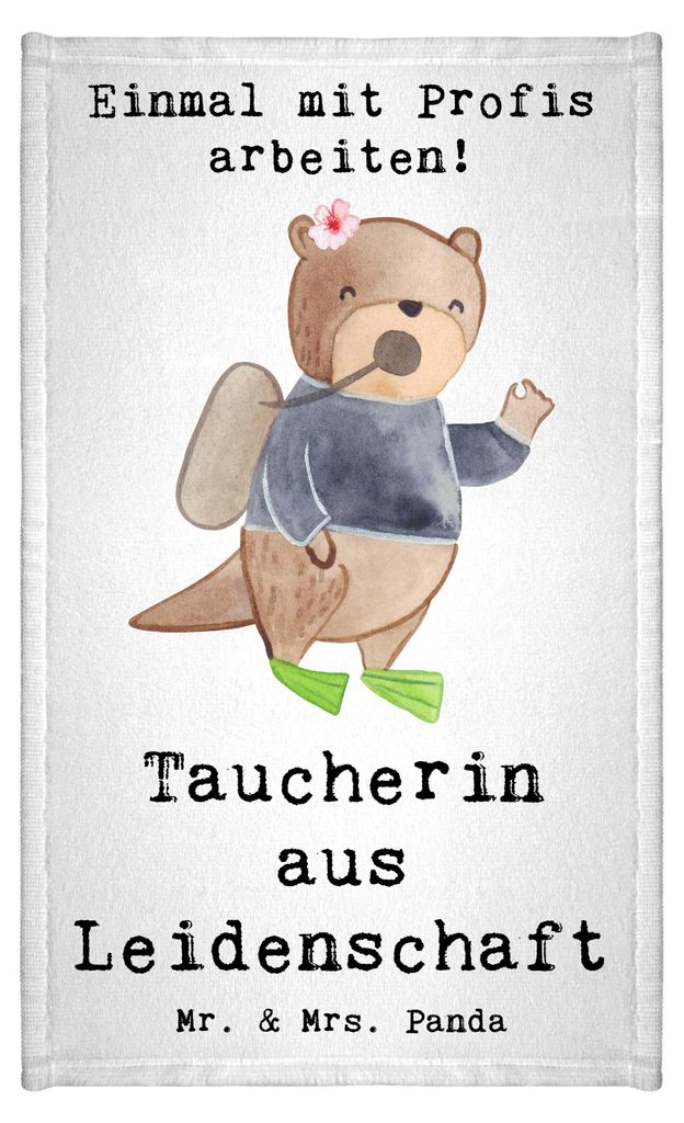 Mr. & Mrs. Panda Handtuch Taucherin Leidenschaft - Weiß - Geschenk, Mini-Handtuch, Klein, Gästehandtuch 30x50, Frotteetuch, Kleines