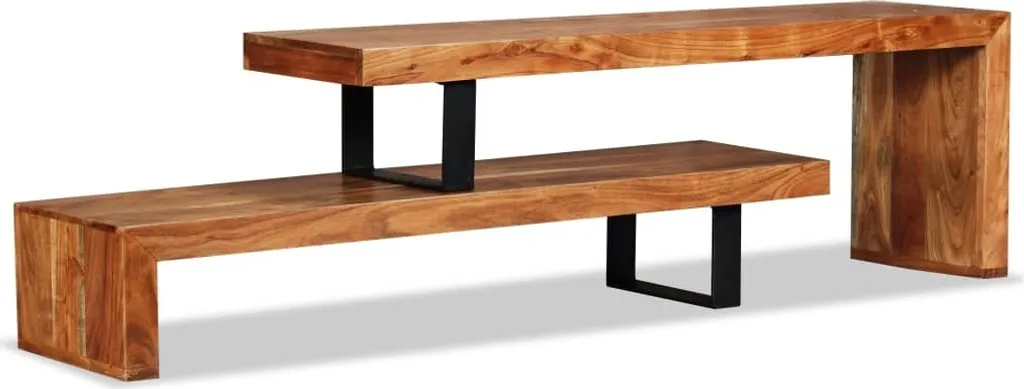 Banc TV bois exotique acacia - Meuble de rangement salon style industriel