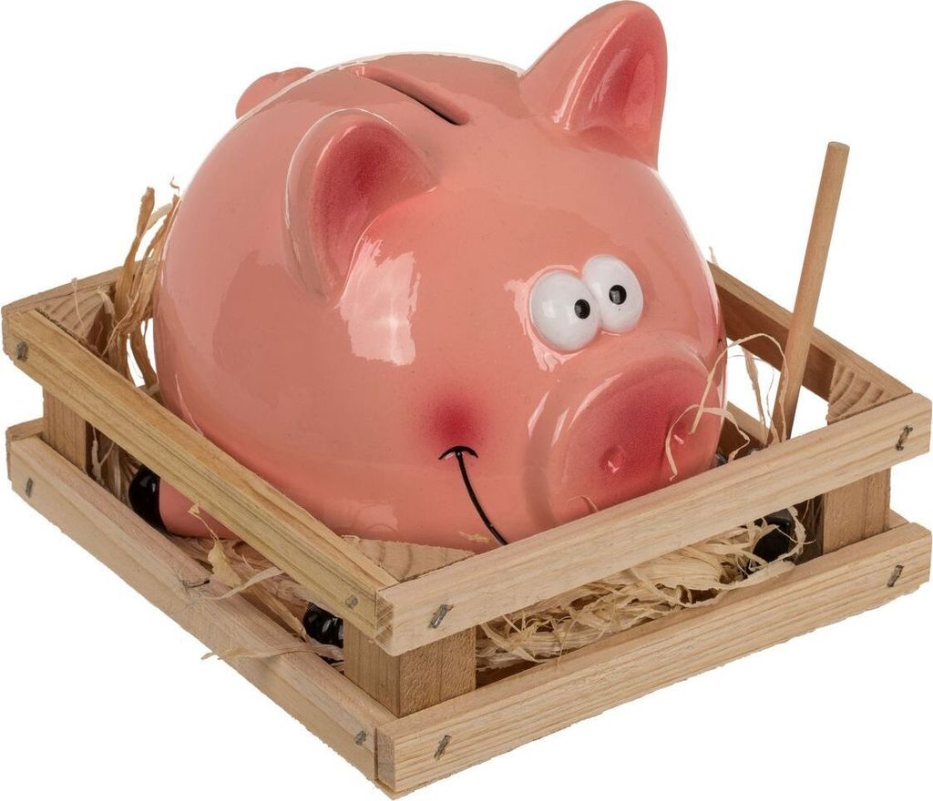 Rosa Keramik Sparschwein mit Hammer & Stall ca. 13 cm Produktbild 