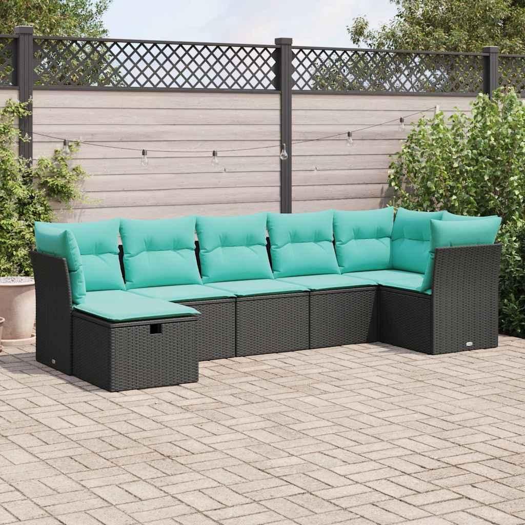CLOIRS@ 7-tlg. Sofagarnitur Garten - Sofa-set - Gartenmöbelset - mit Kissen - Schwarz Poly Rattan