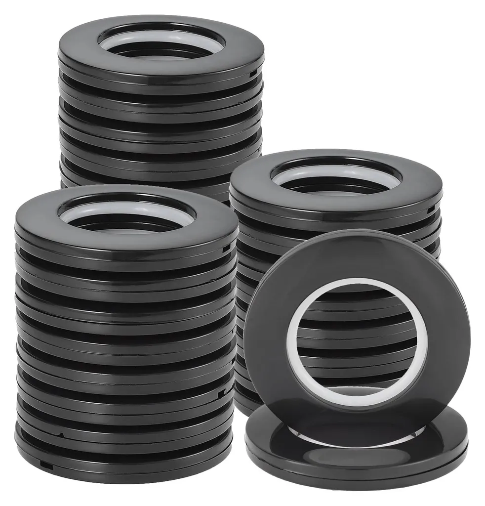Lot de 32 anneaux rideaux noirs avec clips, diamètre intérieur 40 mm