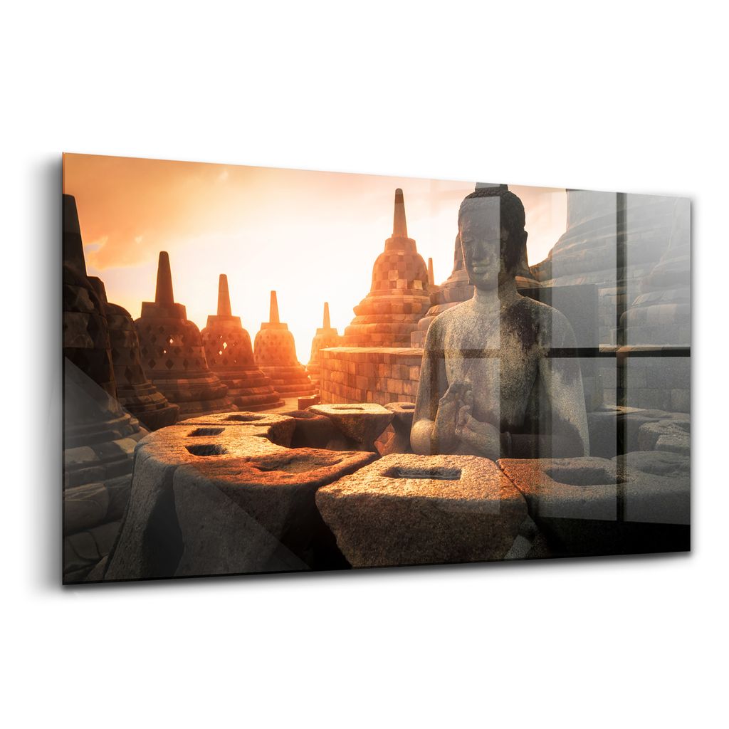 Glasmalerei - dekorative Malerei - moderne Malerei - 100x50 - Blick auf Buddha Meditationsstatue
