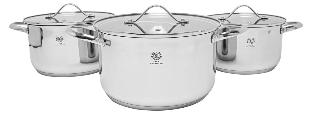 Edelstahl Topfset für Induktion, 3-teilig - Kochtöpfe für alle Herdarten - Set mit Glasdeckel - Töpfe mit Messskala