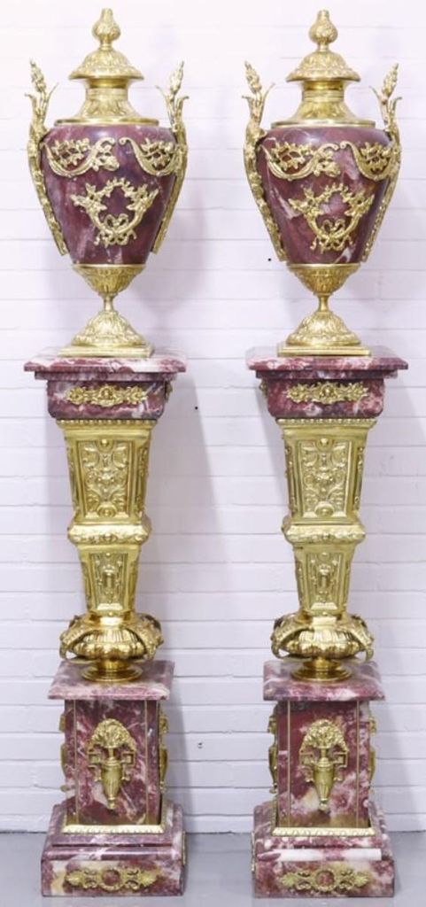 Casa Padrino Barock Vasen mit Marmor Säulen Set Rot / Gold Produktbild 