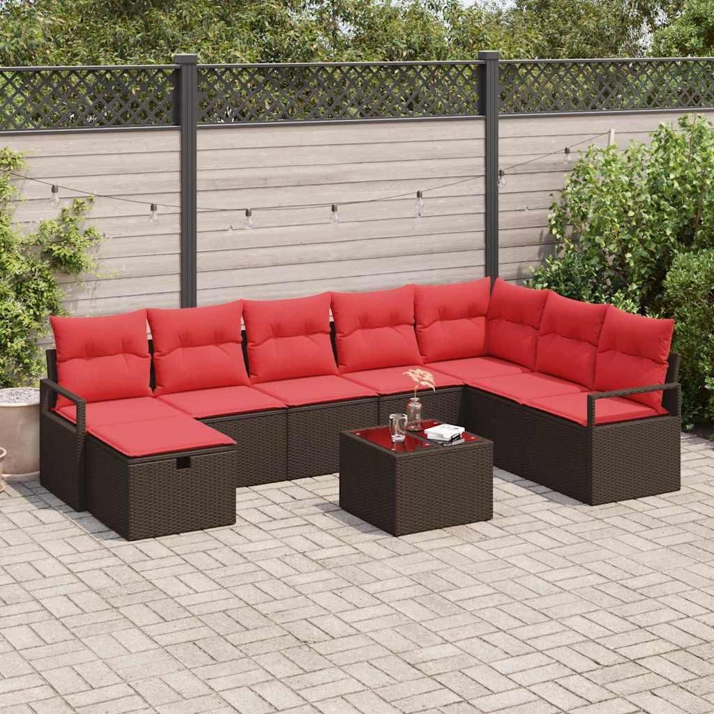 Maison Exclusive - Sofa Set mit Kissen mit Speicher 9 pcs Braun Poly-Rattan