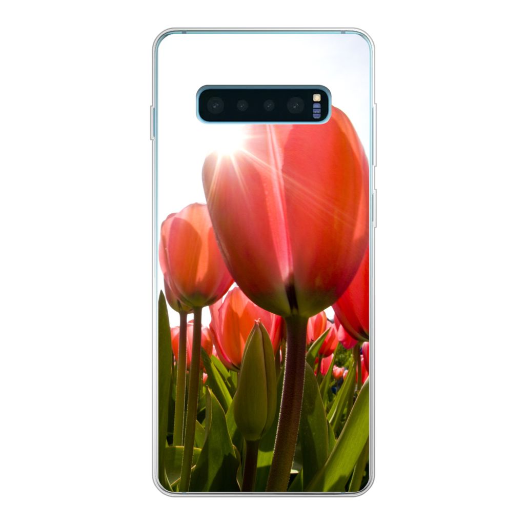 MuchoWow Handyhülle Schutzhülle Hülle für Samsung Galaxy S10 Plus Blumen - Tulpen - Sonne Silikon Softcase Handy Hülle - Schutzhülle