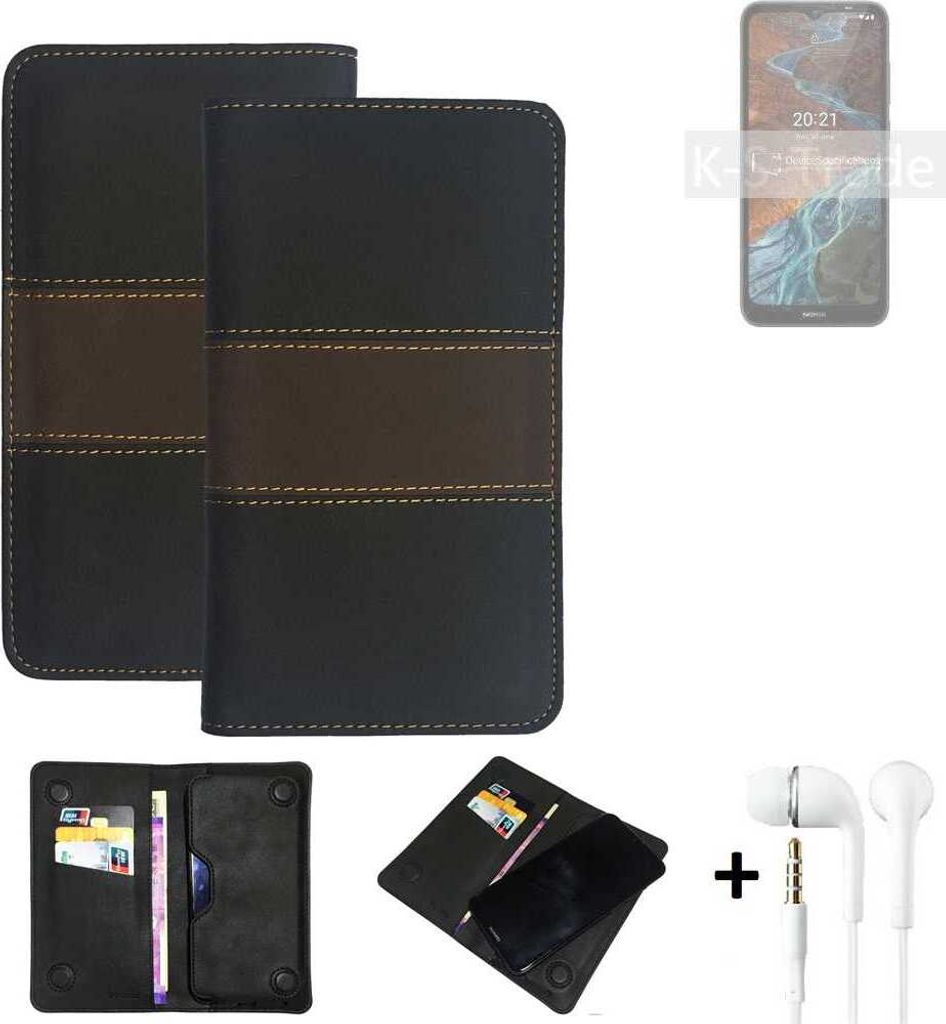 K-S-Trade Handyhülle + Kopfhörer kompatibel mit Nokia C10 Schutzhülle Walletcase Bookstyle Tasche Schutz Case Hülle Wallet Cover Kunstleder