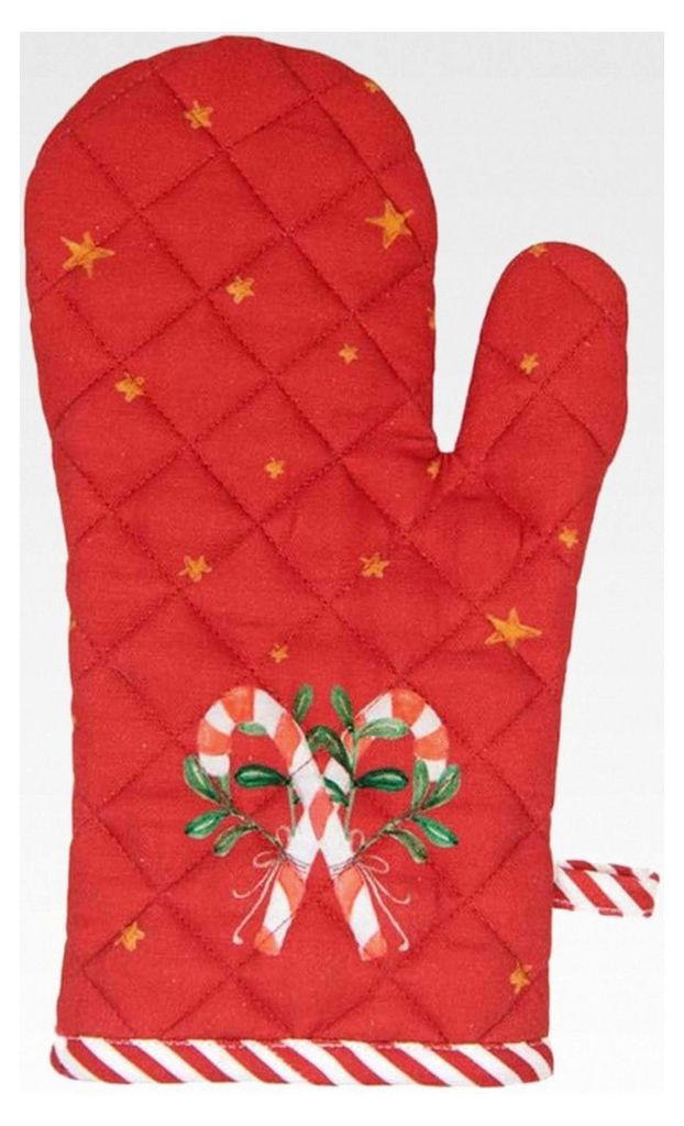 Ofenhandschuh 18x30 cm Weiß Rot Baumwolle