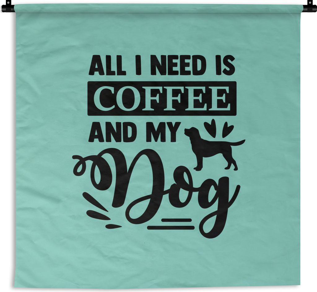 MuchoWow Wandteppich Wandbehang Kaffee - Hund - Grün - Zitate 60x60 cm Tapisserie Dekoration Wandtuch - Dekorationen - Wand Decke