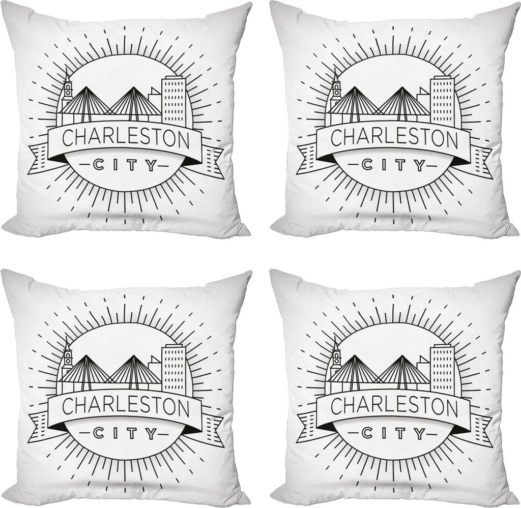 ABAKUHAUS Charleston Kissenbezug Set (4 Stück), Minimal City Skyline, Moderner Doppelseitiger Digitaldruck, 60 cm x 60 cm, Schwarz Weiß und Grau