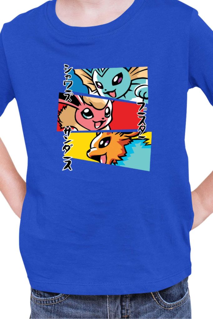 Kinder T-Shirt Japan Manga Anime Comics Animation Pokeball Eevee Evolutions, 7-8 Jahr - 128 / Blau