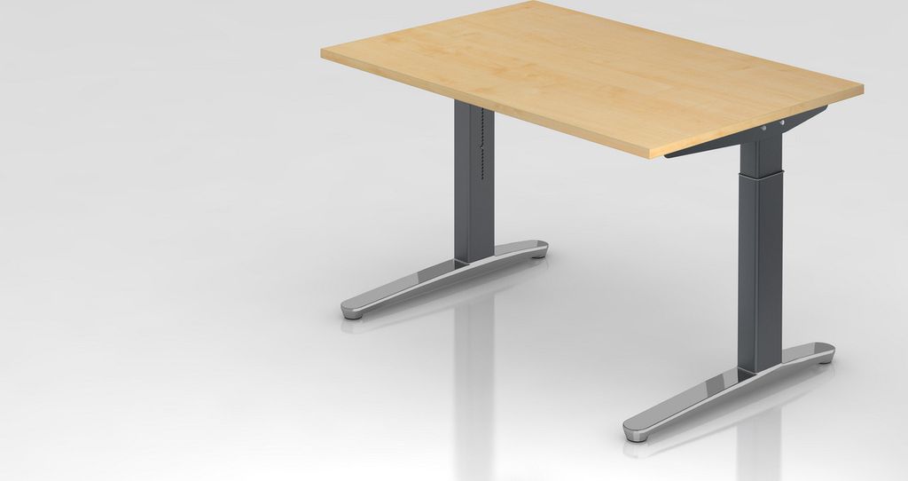 Schreibtisch Mika | Ahorn | Graues Gestell poliert | BxT 120x80cm | Arbeitshöhe 65-85cm | höhenjustierbar, 1cm Raster | C-Fuß-Gestell | Rechteck...