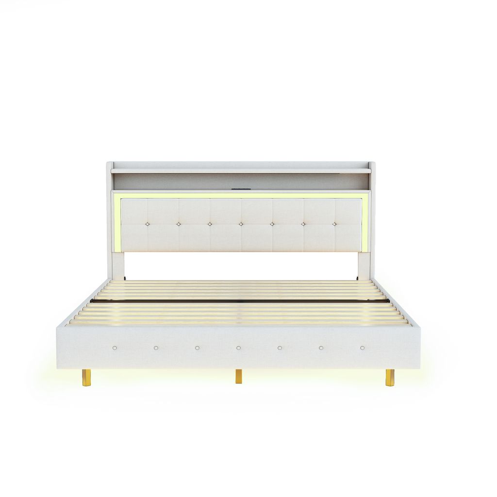 Flieks Polsterbett 140x200cm mit USB und LED, Doppelbett Produktbild 