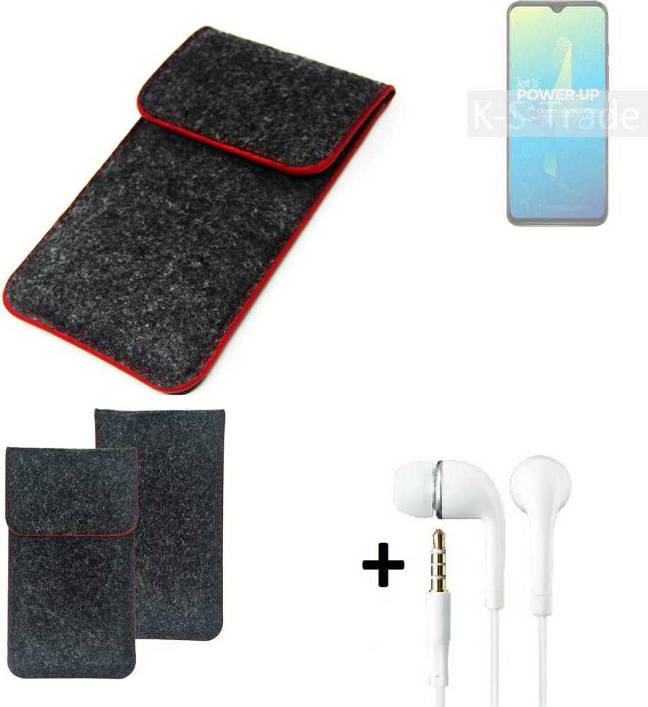 K-S-Trade Handy Schutz Hülle kompatibel mit Wiko Power U10 Schutzhülle Handyhülle Filztasche Pouch Tasche Case Sleeve Filzhülle dunkelgrau roter