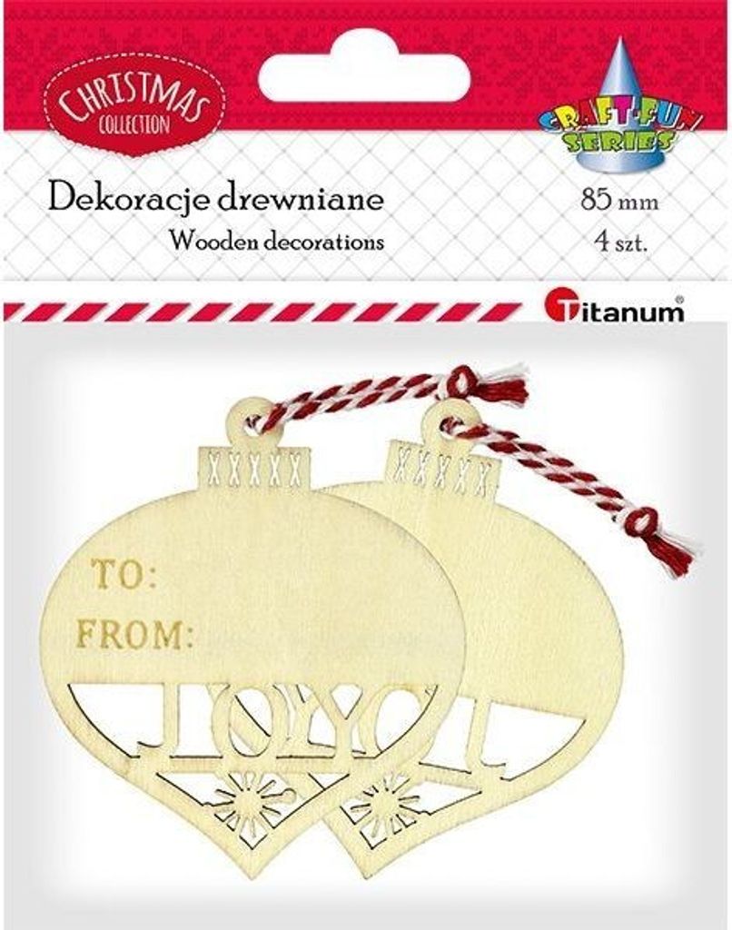 Durchbrochene Holzkugeln 75x85mm mit roter und weißer Schnur 4 Stk. Titanum Weihnachten