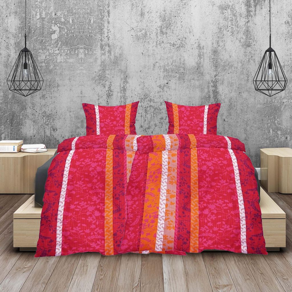 Seersucker Bettwäsche 135x200 mit Reißverschluss – Rosa Produktbild 