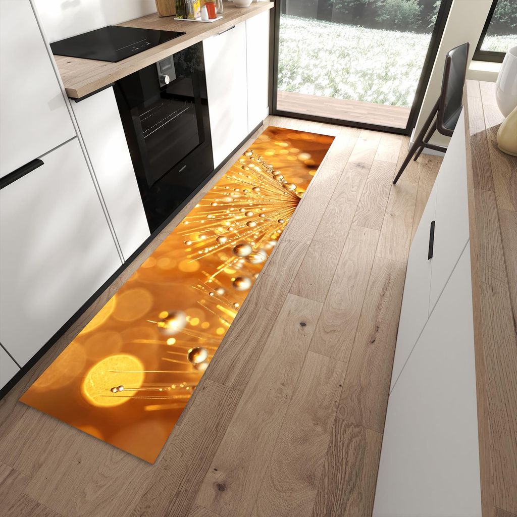 Küchenteppich 60x270cm rutschfest & abwischbar PVC Läufer - Löwenzahn Tropfen