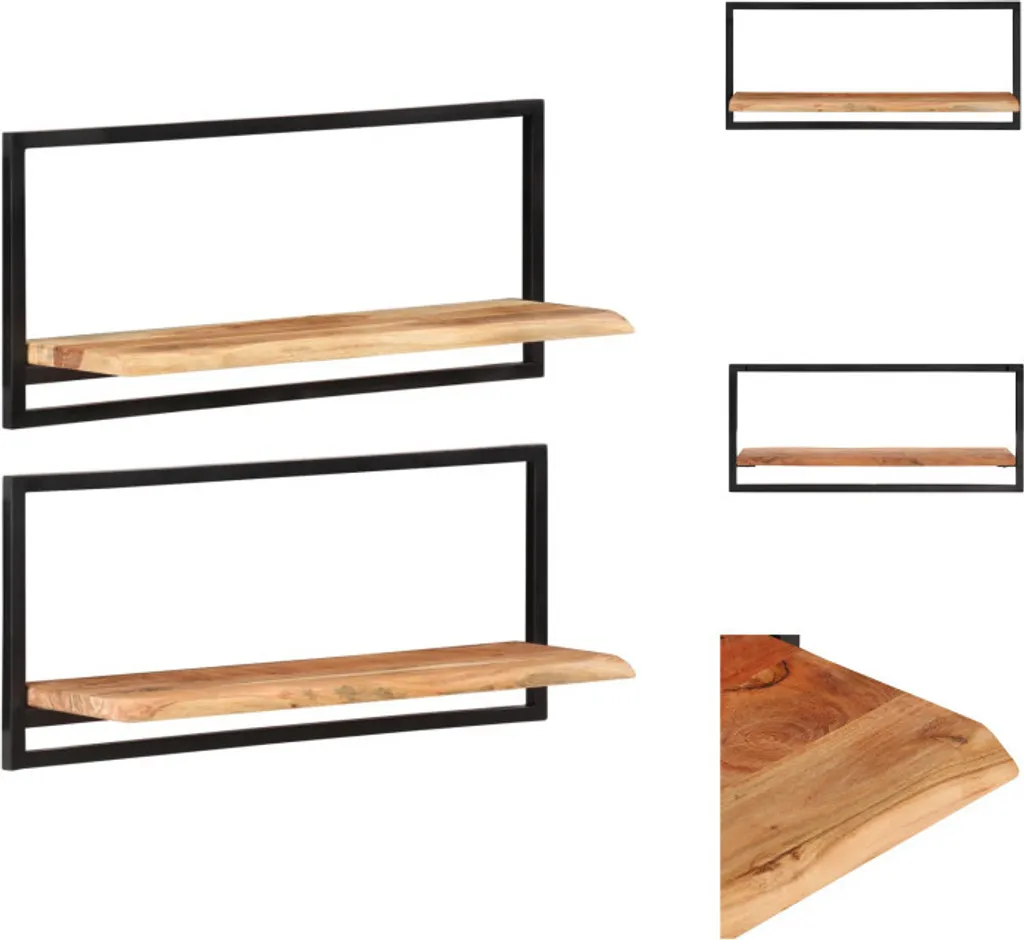 Mensole Parete vidaXL 80x25x35 cm Acacia e Acciaio - Set 2 Pezzi