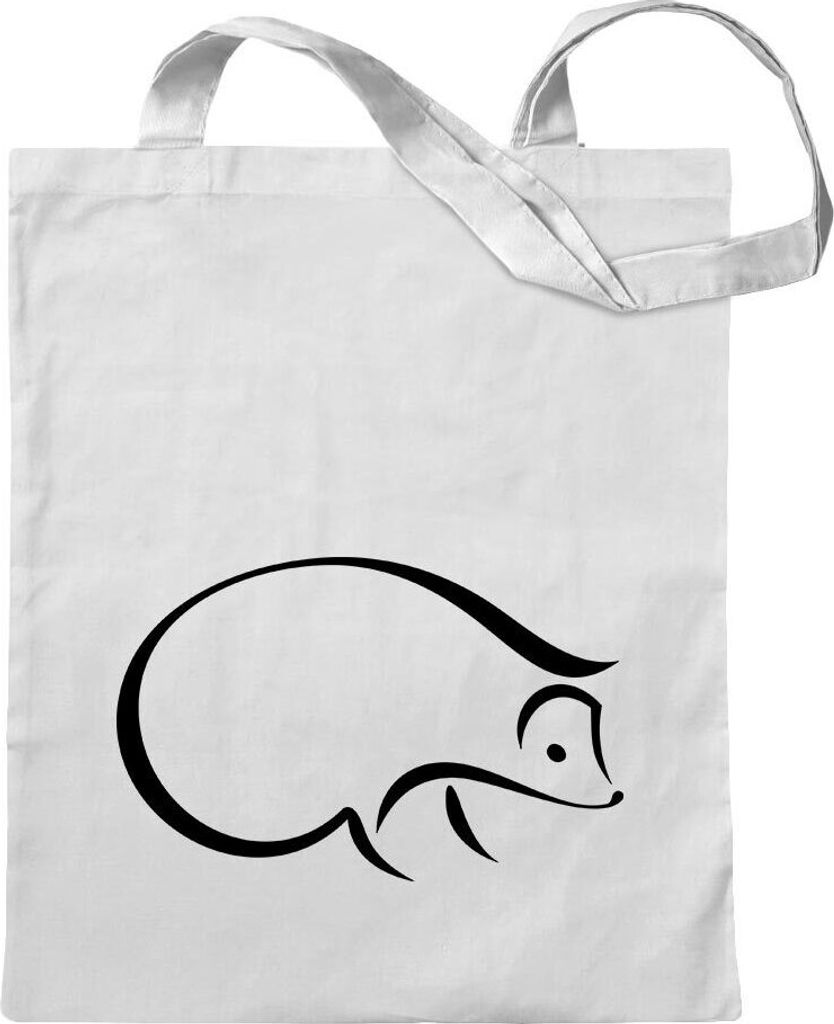Kiwistar - Baumwolltasche - weiss - Igel - Tragetasche Stoffbeutel Umhängetasche langer Henkel