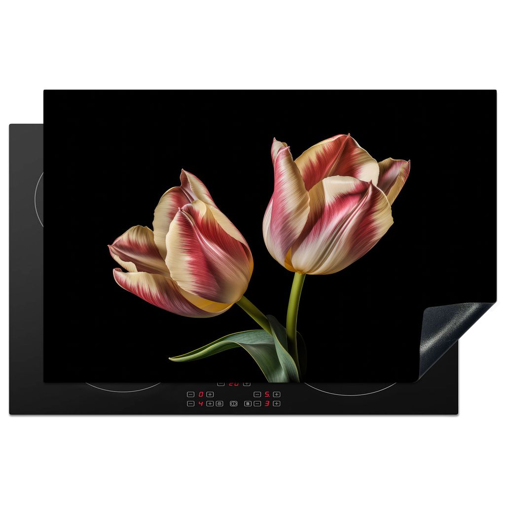KitchenYeah Herdabdeckplatte Tulpen - Blumen - Rosa - Weiß - Natur , 81x52cm, Küche Deko, Glaskeramikkochfeld Herdabdeckung, Abdeckplatte fùr ...
